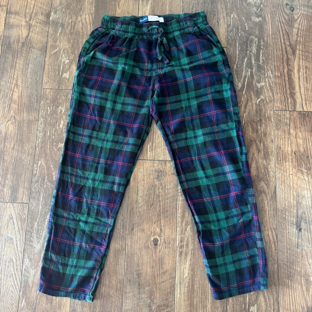 Old Navy Mens Green Navy Blue Plaid Flannel Pajama Pants Size M Drawstring PJs